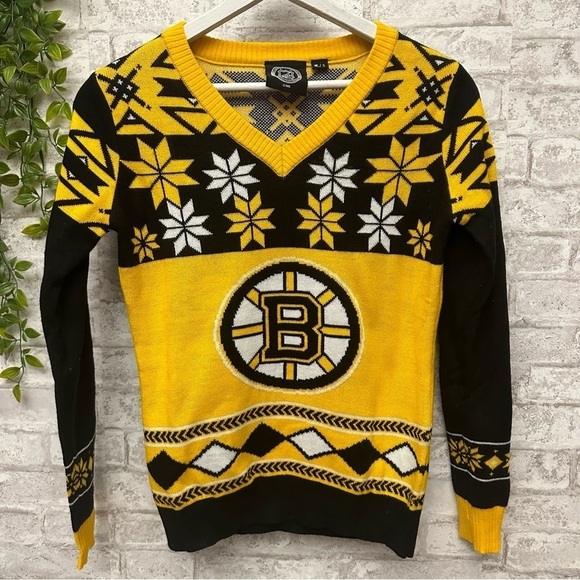 NHL Bruins‎ winter v-neck sweater women’s size small yellow and black - Picture 1 of 5